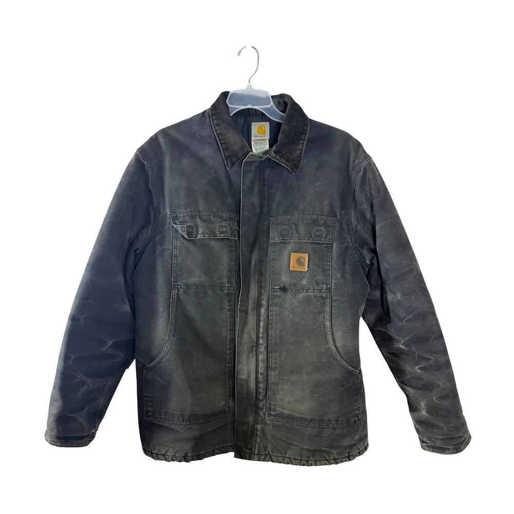 VTG Carhartt Workwear Duck Canvas Quilted Lined Barn Coat Men Large Tall C26 Blk
